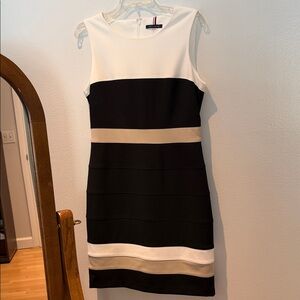 Tommy Hilfiger Black, White and Cream Sleeveless Colorblock Mini Dress
